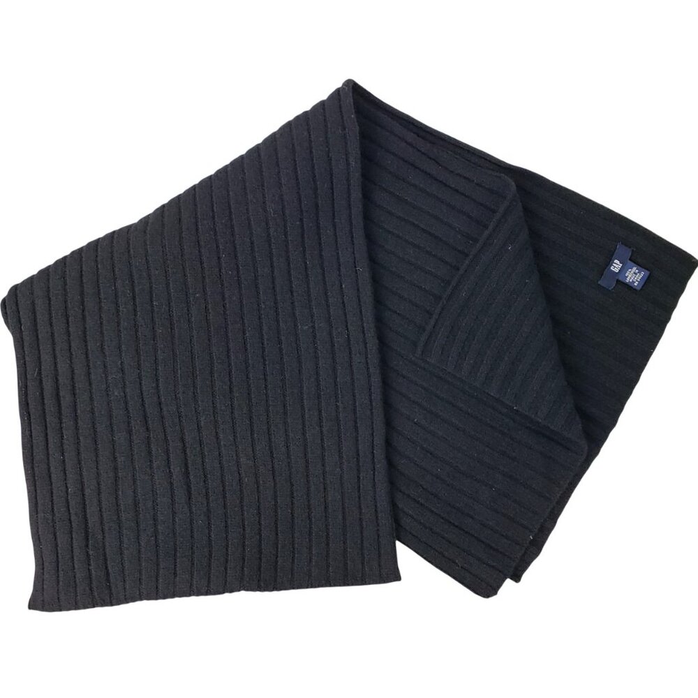 Women Men GAP Soft Ribbed Knit Lambswool Black Scarf 13" x 65"